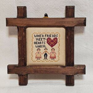 Vintage Handmade Framed Completed Counted Cross Stitch "Friendship"
